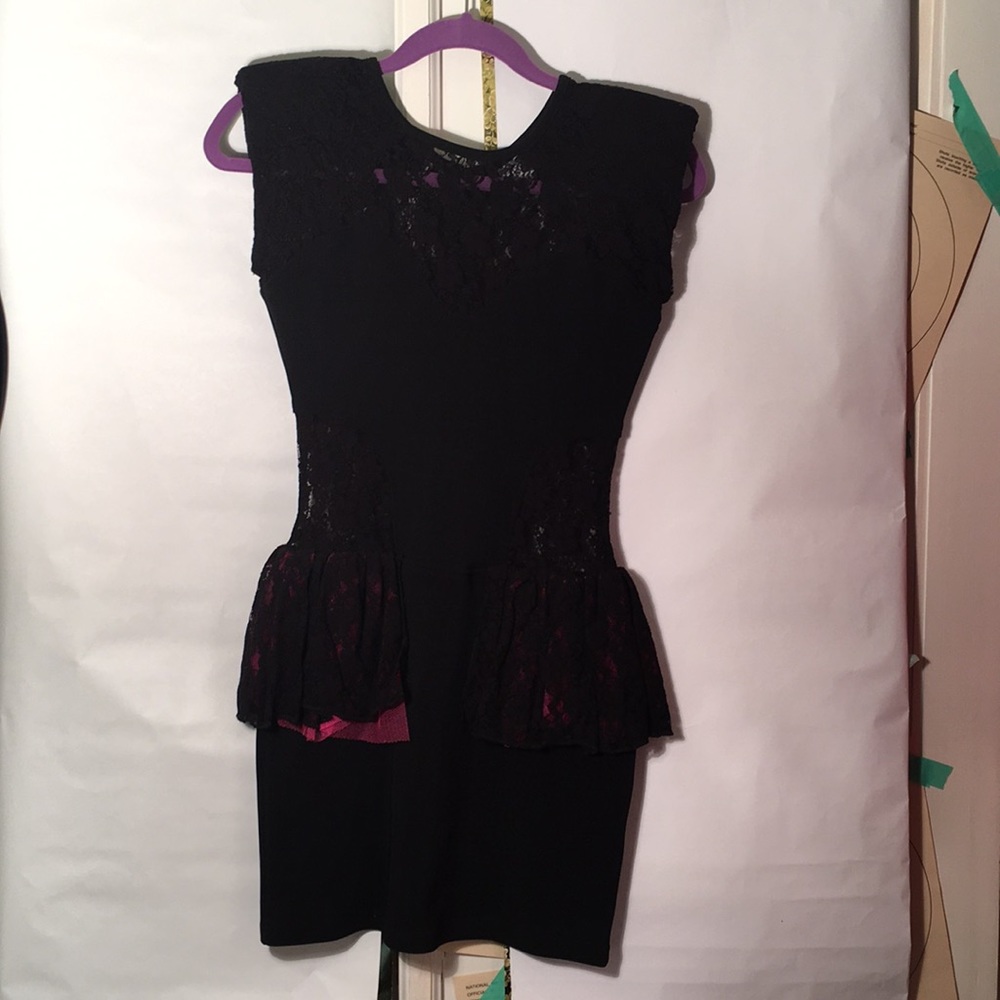 René London Black Lace/Tulle Mini Dress